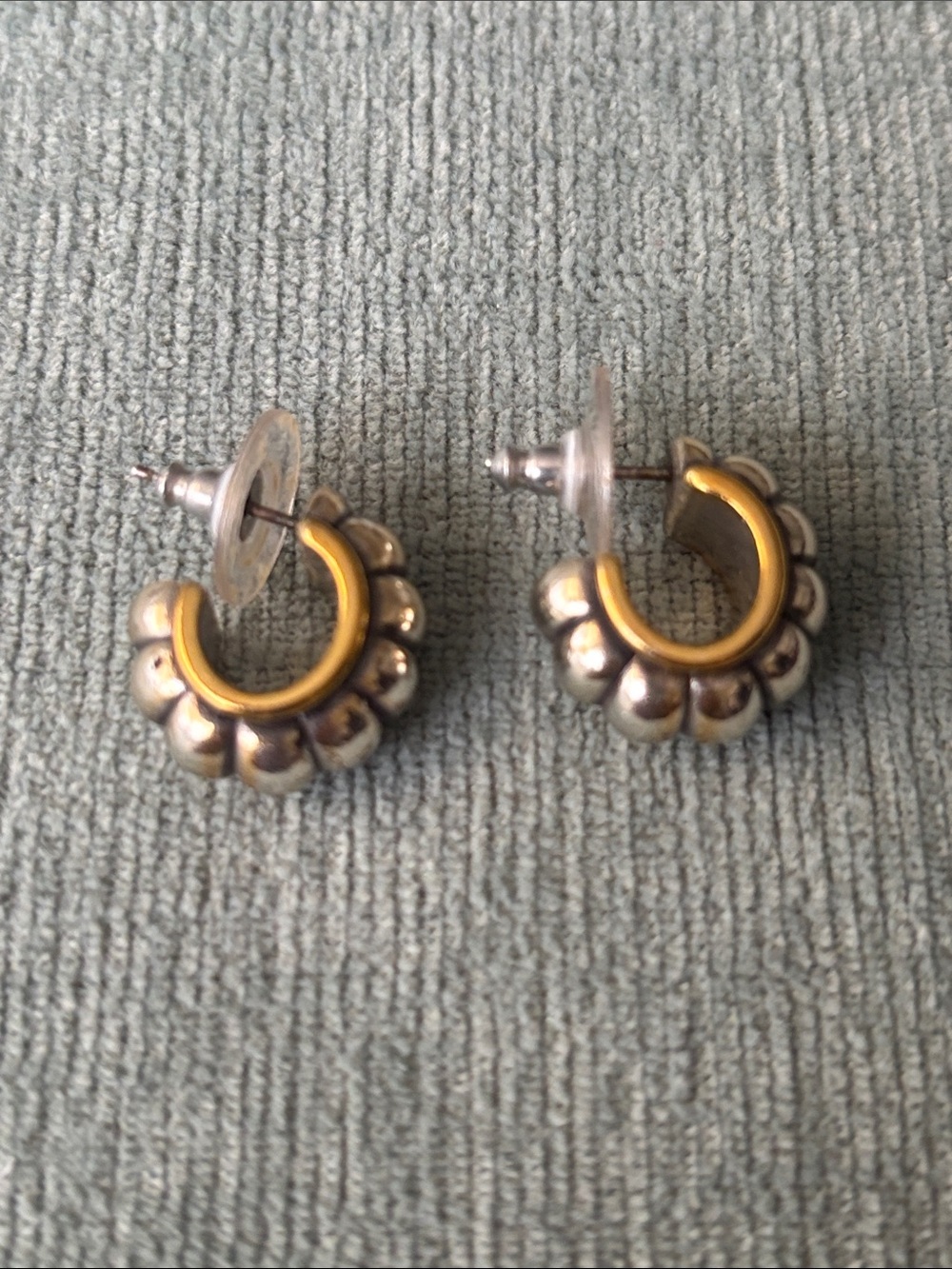 Brighton Two-Tone Silver and Gold Scalloped Hoop Earrings - Women Jewelry